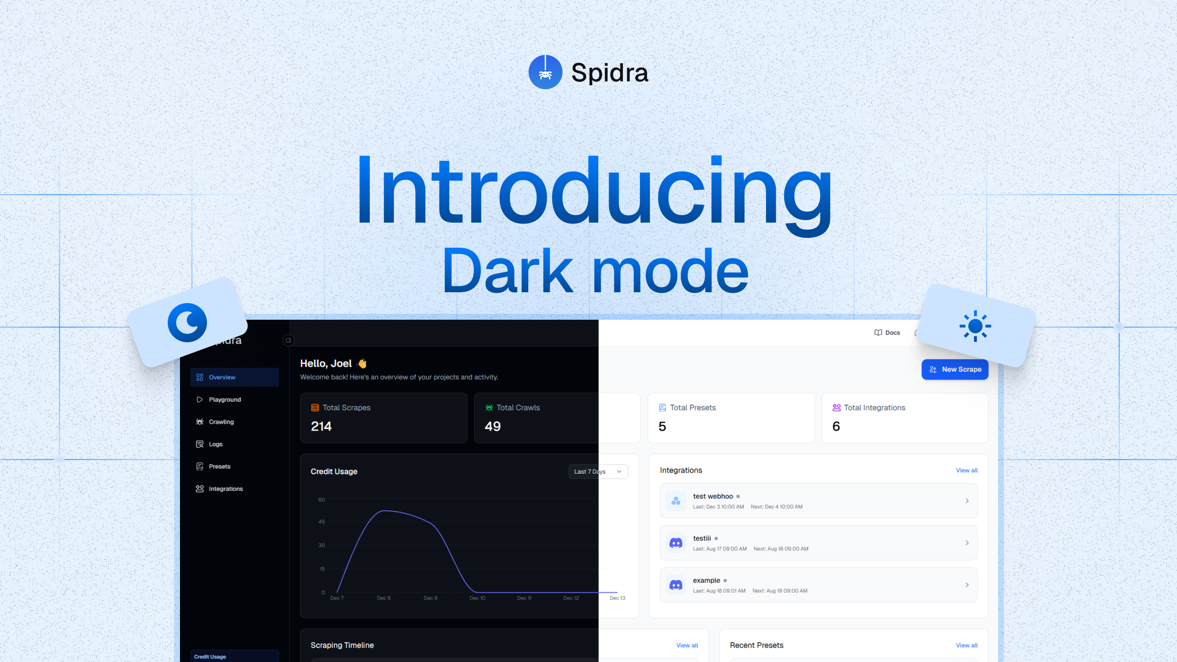 Dark mode Is now available in Spidra